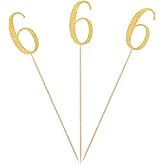 Gold Glitter 6th Birthday Centerpiece Sticks, 12-Pack Number 6 Table Topper Anniversary Party Decorations