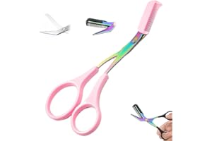 EADWE Eyebrow Trimmer Scissor, Upgrade 2 in 1 Eyebrow Scissors with Comb Stainless Steel Professional Eyebrow Trimmer, Eyebrow Cutter Hair Removal Eyebrow Scissors Makeup Tool for Men Women (Pink)