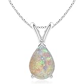 Angara Natural Opal Solitaire Pendant for Women | 1.15 ct Pear Shape Opal Solitaire Pendant Necklace in Sterling Silver | October Birthday, Anniversary, Gemstone Jewelry Gift | AAAA | 10x7mm