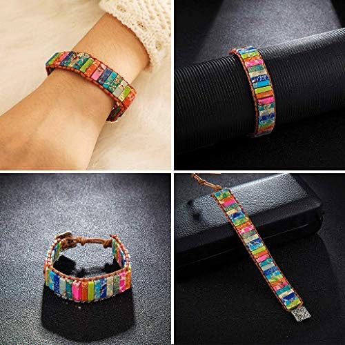 htfrgeds Hand-Woven Multicolored Stone Personality Mixed Color Bracelet Adjustable Bracelet Personality Clothing Accessories Ethnic Wind-Woven Bracelet