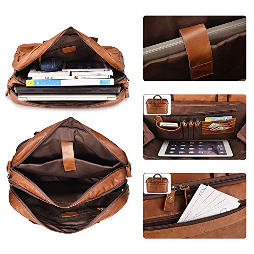 BAIGIO Men's Leather 17" Laptop Business Briefcase Shoulder Tote Bag Portfolio Satchel Lawyers Briefcases for Men (Tan-2) - Thumbnail 3