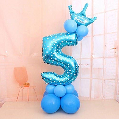 CALISTOUK 19pcs 32inch Number Foil Balloons Digit Helium Ballons Birthday Party Decor 5-Blue