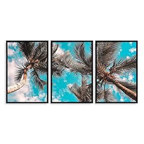 3 Piece Framed Canvas Wall Art for Living Room, Bedroom Vintage Tropical Palm Trees Canvas Prints for Modern Home Decoration Ready to Hang - 16"x24"x3 Panels