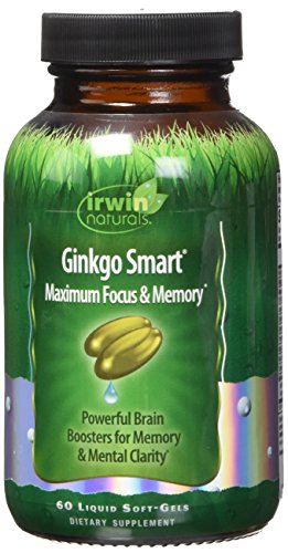 Irwin Naturals Ginkgo Smart Powerful Nootropic Brain Booster - Supports Maximum Memory, Focus & Mental Clarity with DMAE, Clubmoss, Choline & Acetyl L-Carnitine - 60 Liquid Softgels
