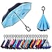 Newsight Reverse Umbrella, Double Layer Inverted Umbrella Upside Down, Self Stand, C Shape Handle, Inverse Inside Out Folding for Car, Windproof, Waterproof, Sun Protective (Sky Blue Idea)