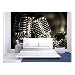 Closeup of Chromed Retro Recording Studio Microphones - Removable Wall Mural | Self-Adhesive Large Wallpaper - 66x96 inches