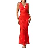 GLNEGE Women's Summer Floral Bodycon Maxi Dress Sexy Backless V Neck Wedding Guest Dresses 2025