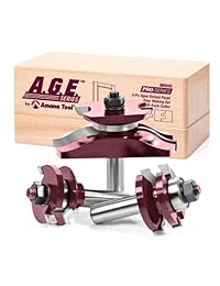 A.G.E. Series by Amana Herramienta MD502 Raised Panel de la puerta Making Router Bit con punta de carburo Set con respaldo cortador con vástago 1 2-inch, 3-Piece