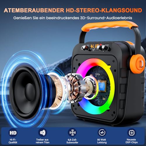 JYX Karaoke 2 Wireless Microphones, Speaker with Microphone, Professional Karaoke, Portable Karaoke, Bluetooth Speaker with LED Light Effects, Suitable for Adults/Children.