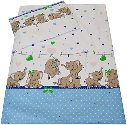 Cot Bed Duvet Cover + Pillowcase 2 Pieces Bedding Set 90 x 120 cm, Many Designs Available (Jungle Animals Blue)