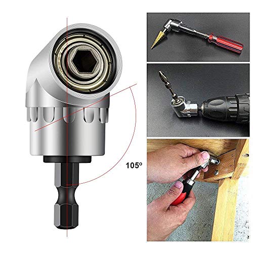 1/4" Hex Shank 105 Degree Right Angle Driver Angle Extension Power Screwdriver Drill Attachment Socket Adapter Bit + 3pcs Quick Release Magnetic Screwdriver Nut Drill Bit Holder Extension Kit Set