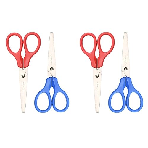 Q-Connect Ergonomic All Purpose Scissors 130mm Stainless Steel Blades Red or Blue Handle (Pack of 2)