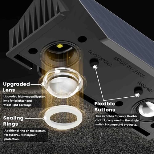 IIRARA Solar Fence Lights Outdoor Garden, Ambient Atmosphere, 4-Pack Warm White, Up & Down Solar Wall Lights Outdoor, Waterproof, Fence Lights Solar Powered for Yard/Pool/Porch