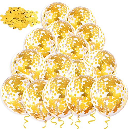 30 Pcs Gold Confetti Balloons, 12 Inch Thickened Clear Latex Balloon with Confetti Inside for Birthday Party Baby Shower Graduation Engagement Bridal Shower Decorations Supplies (Gold Confetti)