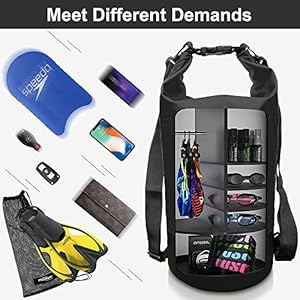 Schnorchelmasken 51H41 Cnq2L. SS300 Mode und Praktisch - Die wasserdichte Tasche ist ist die neueste Version auf dem Markt. Spezielle Verbundmaterialien, schlank und leicht, aber robust und langlebig. Neueste Heißpresstechnologie für mehr Ausdauer. Verweigern undicht, Müll brechen. Machen Sie es zu Ihrem, sparen Sie Geld und genießen Sie Bootfahren, Schwimmen und Kajakfahren, ohne sich jemals wieder um Ihr Hab und Gut zu sorgen! Der Arteesol wasserfester Beutel ist das ideale Zubehör für Ihr nächstes Abenteuer.
Super Design das weiche wasserdicht PVC Material, klare Mode -Textur, mit einfachem Styling. Egal wo du bist, es ist eine besser Wahl für dich, dein edles Temperament zu enthüllen. Gehen Sie niemals aus der Mode. Verstellbare doppelte Schulterriemen und Langer Tragegurte für vielseitige Tragemöglichkeiten.
Größe und Farbe - Zur Auswahl stehen 4 Farben und folgende Größen: 5l 10l 20l 30l; und 4 verschiedene Farben schwarz grau orange und gelb je nach Bedarf für kleine oder große Reisen geeignet oder einfach wenn Du mit dem Fahrrad oder BOOT zur Reisen fährst, schützt die wasserfeste Tasche Deine Wertsachen vor Nässe, Staub, Schnee und Schmutz.