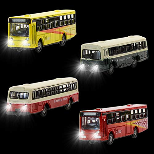 EBS15002 4pcs 1:150 Model Lighted Cars Bus with 12V LED Lights for Building Layout Diecast New