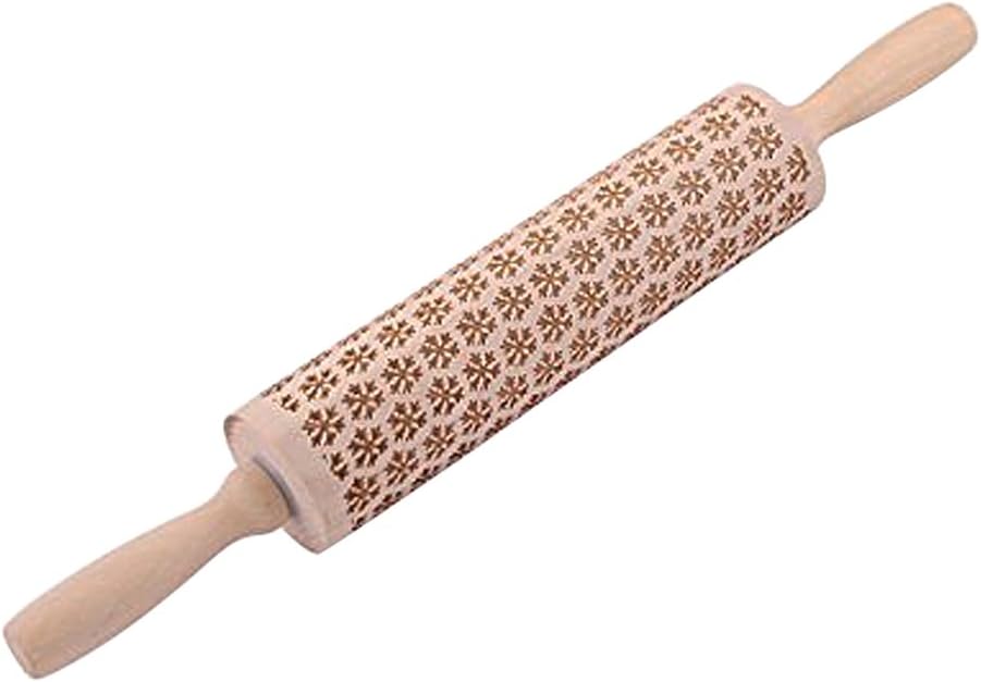 Domeilleur Wooden Rolling Pin, Embossed Engraved Rolling Pin, Cookies Embossing Patterned Roller Pastry Cake Baking Toll Stick Dough Roller Rolling Pin,Baking Housewarming Gift with CHRISTMAS 43cm