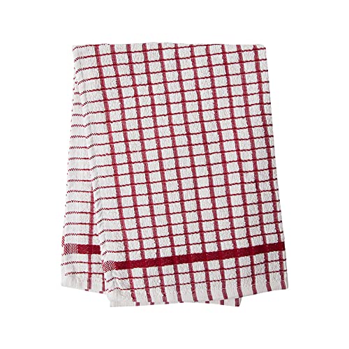 Alanna Jones Set of 6, 45 x 65 cm Large 100% Cotton Luxury Check Soft Kitchen Tea Towels Perfect for Household and Professional Restaurant Bar Catering Kitchen Dish Cloth (Set of 6 Red)
