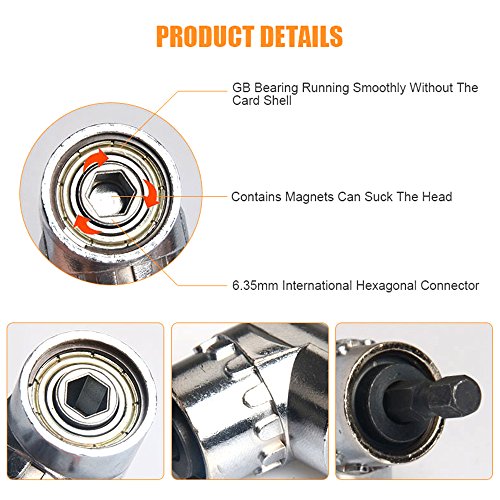 Wrightus 105 Degree Right Angle Drill Attachment and Flexible Angle Extension Bit Kit for Drill or Screwdriver 1/4" Socket Adapter Magnetic, Handy, Solid Construction Usefull in Tight Corner Wo