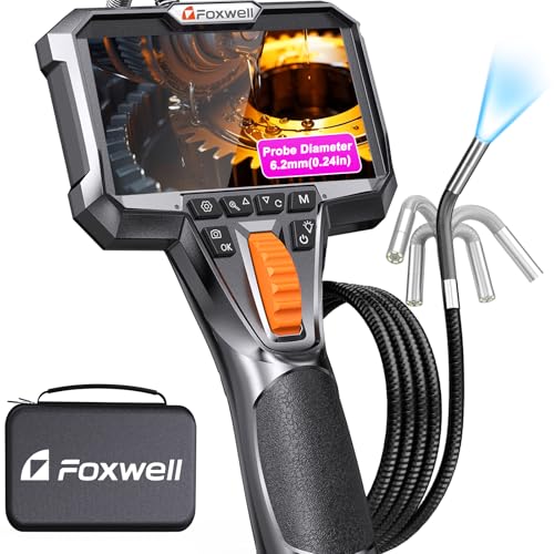 FOXWELL Y400 220° Rotatable Endoscope Camera with Light, 6.2 mm Endoscope Camera, Movable Head, IP67 Waterproof Inspection Camera, Endoscope Camera, 1080P Tube Camera, Channel Camera - 5.25 ft (1.6 Metres)