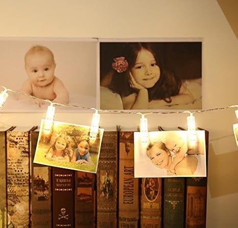 Foto Clips, Bukm, LED-Foto Clips Lichterketten, 20 Clips, 2.2 Meter Warm White Dauerlicht für Bilder Fotos Karten Hängen, Bat