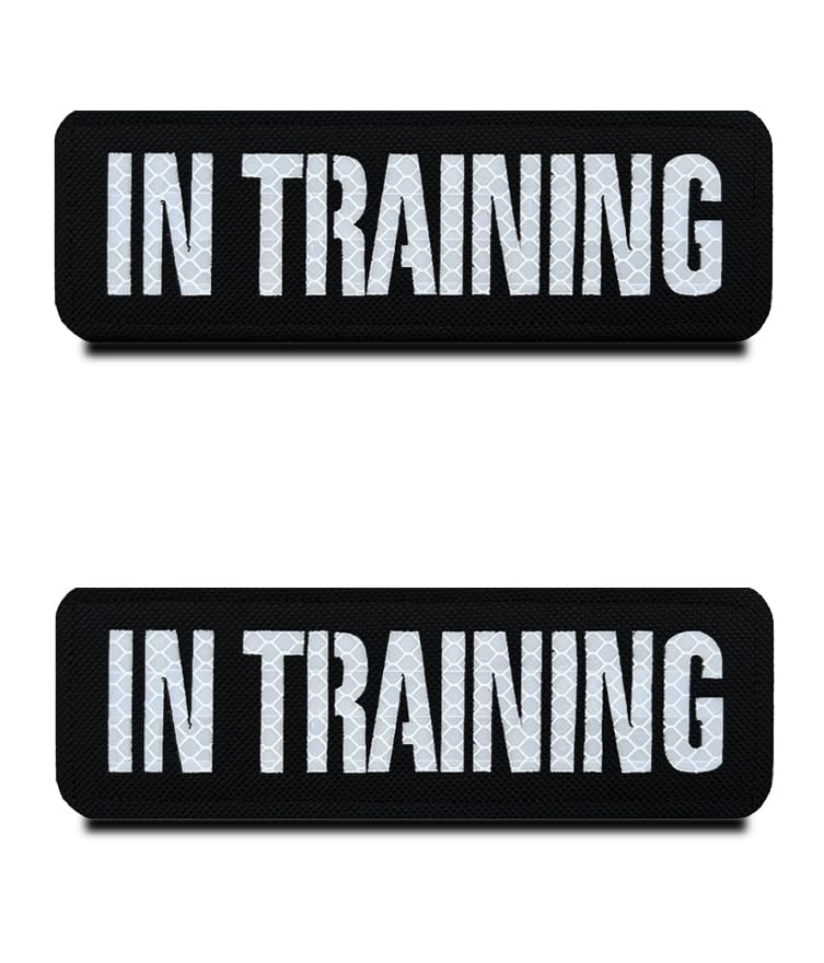 2 Pcs Infrared IR Reflective Dog Patch Removable in Training Tags Hook and Loop Service Dog Puppy Vest Harness Patches Attachment for Medium Large Dogs Animals - in Training