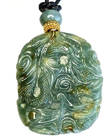 Carol Barrett's Chinese Carved Green Jade Dragon and Phoenix Pendant Necklace