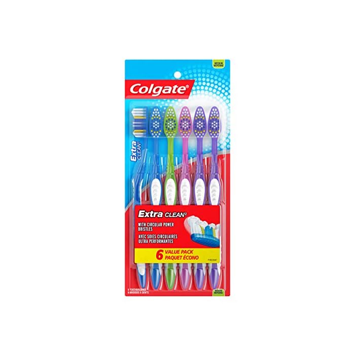 Colgate Extra Clean Toothbrush, Medium Toothbrush for Adults, 6 Count (Pack of 1)
