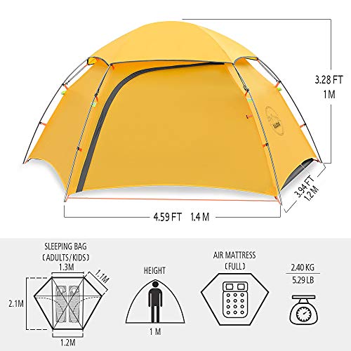 KAZOO Lightweight Backpacking Tent 2 Person Waterproof Camping Tents 2 People Hiking Tents Two