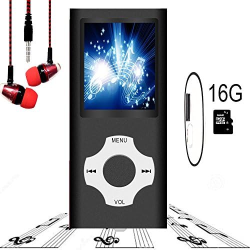 MP3 Player / MP4 Player, Hotechs MP3 Music Player with 16GB Memory SD card Slim Classic Digital LCD 1.82'' Screen MINI USB Port with FM Radio, Voice record (16Gblack1-LX)