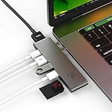 CERTIFIED USB-C Hub CHARJENPRO PREMIUM MacBar USB-C Adapter / Hub for Apple Macbook Pro 2016 / 2017 - 40GB/S Thunderbolt 3 5K@60Hz, USB-C data, 2 USB 3.0, SD and Micro SD Card Reader (Space Gray)