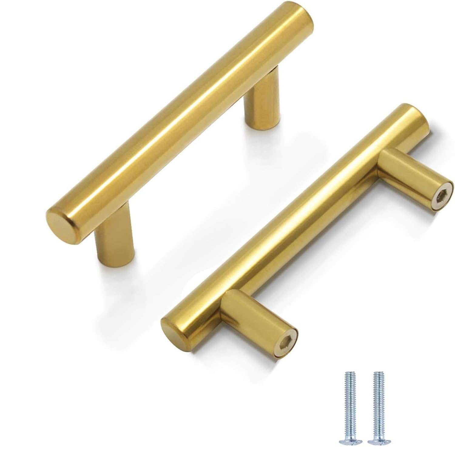 5 Pack Kitchen Cupboard Handles Stainless Steel Kitchen Door Handles Brushed Cabinet Handles Wardrobe Drawer (5 Pack Gold, Hole Centre 64mm)