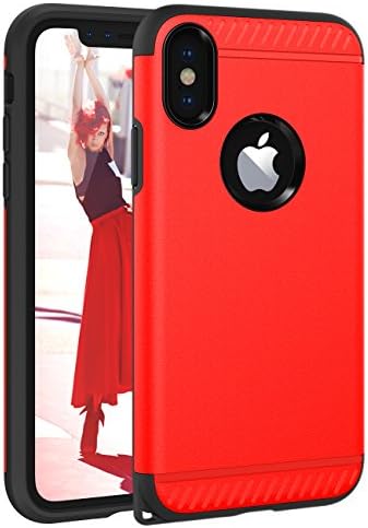 iPhone X Case, iPhone 10 Case CHTech Slim Dual Layer Protective Shock-Absorption Armor Corner Cushion Case Cover with Lanyard Hole Design for Apple iPhone X 5.8'' - Red