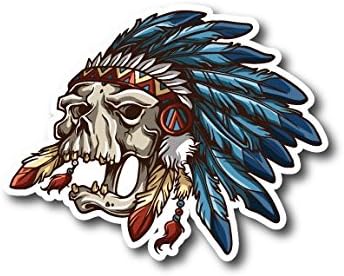 #10609 Native American Indian Skull Sticker Decal for Car Bumper, Motorcycles, Windows, Laptops, Walls and More (6")