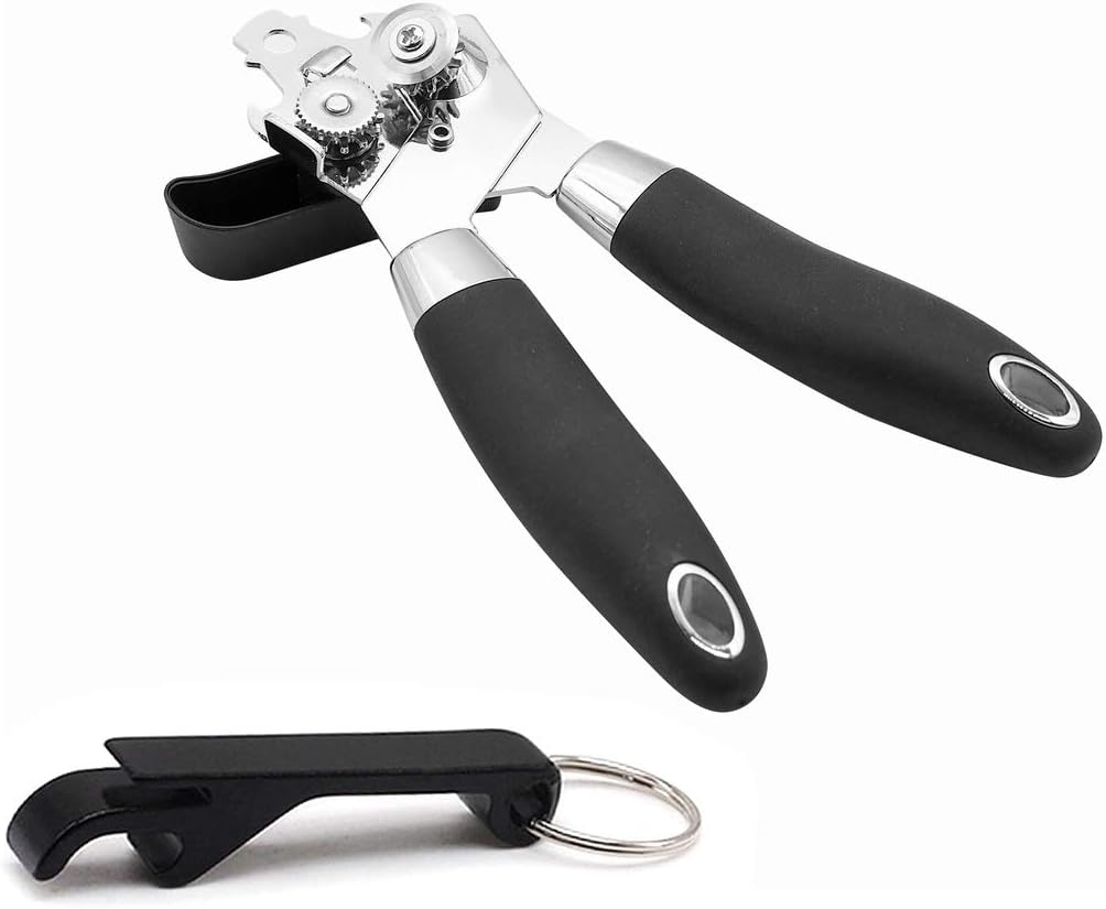 WAVENI Smooth Touch Can Opener with Bottle Opener, Opens All Standard-Size and Pop-Top Cans, Black (Color : Silver)
