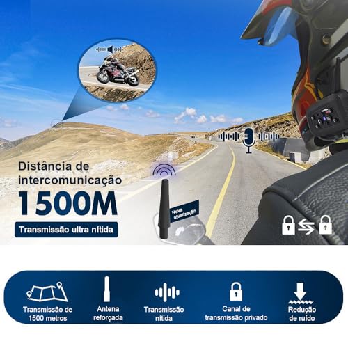 Intercomunicador Capacete (2 Unidades), Bidirecional, 1500M, Intercomunicador V6 Plus, Comunicador Capacete Moto, Para Sistema de Comunicação para Esqui, Motocross