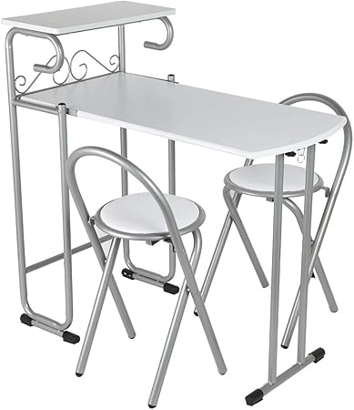 Table Chair Sets 3pcs Dining Table Set Foldable Dining Table And 2 Chairs Set Dining Room Table And Chairs Set Breakfast Table Chairs With Storage Shelf For Home Kitchen Restaurant Dining Room White
