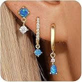 Angelady Opal Earrings Set for Women, Hypoallergenic S925 Sun Stud Earring for Sensitive Ears, Dainty Hoop Huggie Silver Opal Dangle Earring Stacks, Blue Earrings for Women Trendy 2025