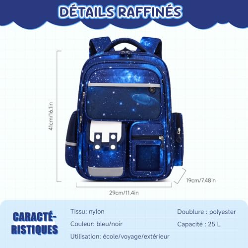 Amythe CP-CM2 Boys Reflective School Bag | Ergonomic Children's Backpack Chest Strap 6-12 Years Waterproof 25L Blue