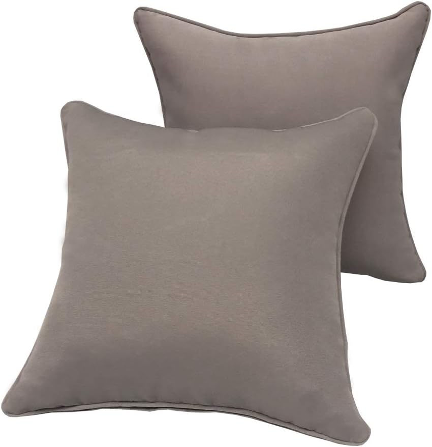 Vanteriam 2 Pack Decorative Outdoor Solid Waterproof Throw Pillow Cover with Piping, Accent Pillow case for Outdoor Patio Furniture Set, Square 18''x18'' Gray