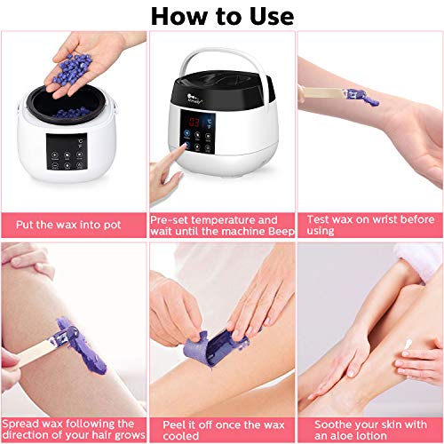 Waxing Kit Wax Warmer Wax Machine, himaly Portable Waxing Pot Brazilian Bikini Wax Kit Painless Wax Hair Removal Kit with Digital LCD Display, 4 Scents Hard Wax Beans+20 Applicator Sticks