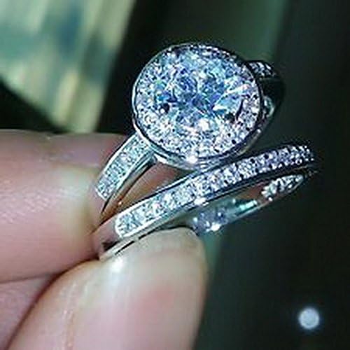 Lovely Ring - Vintage Swarovski Crystal Diamonique 10KT White Gold GF Wedding Ring Set Size6