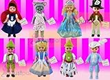 2010 McDonalds Madame Alexander Complete Sets of 8 Storybook Dolls ; Contains Alice in Wonderland , Mad Hatter , Cinderella , Prince Charming , Gretel , Hansel , Little Red Riding Hood , Wendy As the Big Bad Wolf