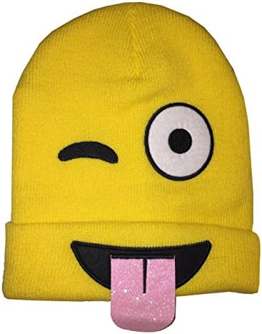 Emoji Beanie Knit Cap Hat - One Size Fits Most - Wide Eye - Tongue Hanging Out