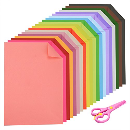 Caydo Double SidedÂ LightweightÂ  Construction Paper A4 Coloured Paper 20 Colors 60 Sheets and 1 Pieces Plastic Safety Scissors