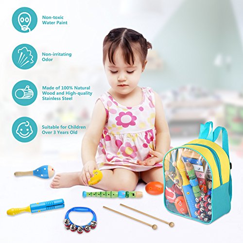 YISSVIC Kids Musical Instruments 13Pcs Xylophone Set Preschool Educational Toy with Storage Backpack