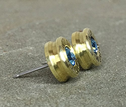 Bullet Earrings 9MM Bullet Jewelry Jewelry Shell Casings Steel Post Swarovski Aquamarine Primer Inset Stones