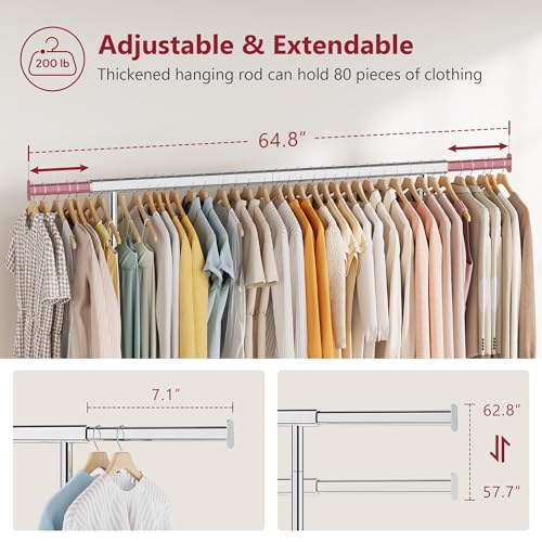 Tajsoon Clothing Rack Heavy Duty Clothes Rack Load 350 LBS, Rolling Clothes Racks for Hanging Clothes with Wheels & Extendable Rod, Collapsible Garment Rack with Bottom Shelf, Commercial, Chrome