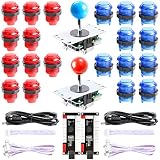 Hikig New Updated Version 2-Player LED Arcade DIY Kit - 2X Zero Delay LED USB Encoder + 2X Arcade Joystick + 20x LED Arcade Buttons for MAME, PC, Windows, Raspberry Pi, Arcade1Up (Red & Blue Kit)