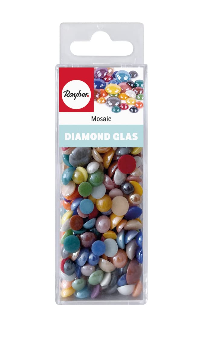 Rayher Round Glass Mosaic Tiles for Arts and Crafts, Round Mosaic Tiles with Glossy Finish, Mosaic Mix with Various Sizes and Assorted Colours, round-shaped, 0.65-1.15cm, 180g, 14874999